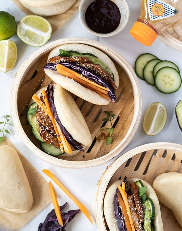 Bao buns med honning-bbq-glazed indrefilet av svin